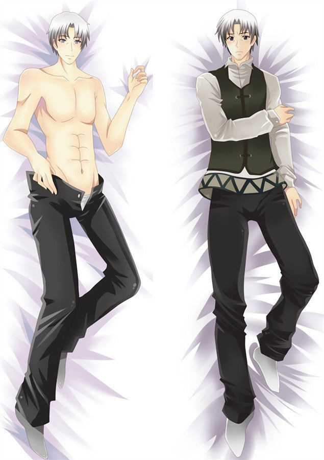 Gentleman aux cheveux argentés en gilet dakimakura