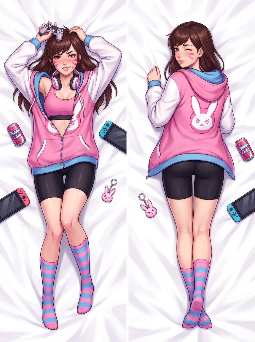 D.Va sweat à capuche gamer ouvert dakimakura