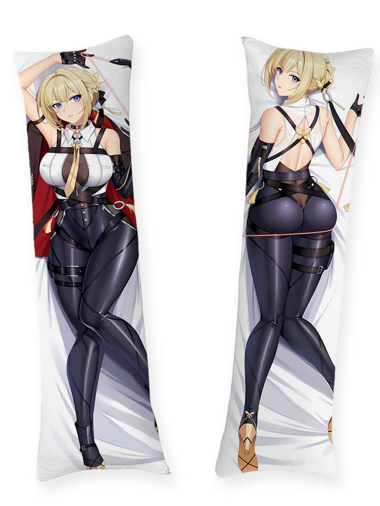Evelyn latex noir avec fouet dakimakura
