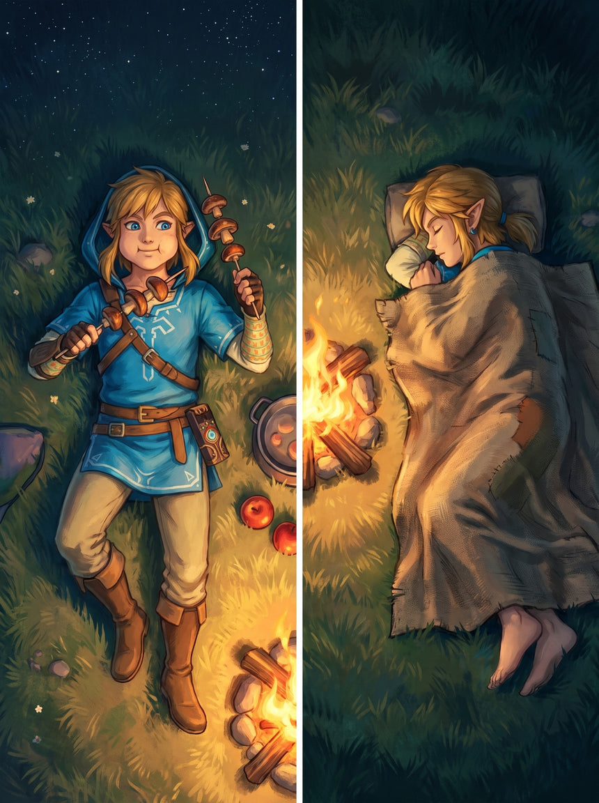 Link Legend of Zelda cuisine au feu de camp dakimakura