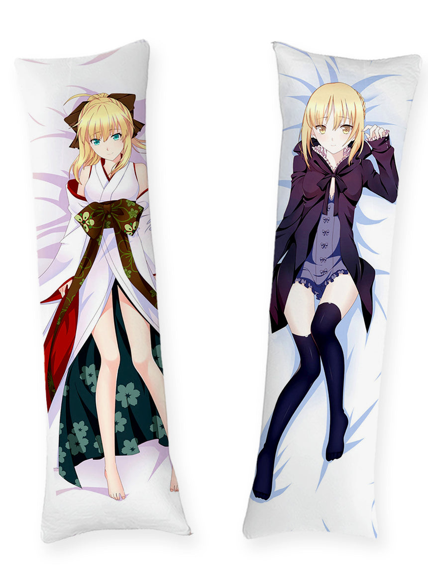 Saber kimono blanc et manteau noir dakimakura