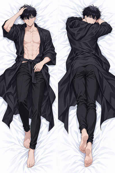 Sung Jinwoo peignoir en soie noire dakimakura